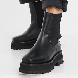& Other Stories leather chunky square toe boots in black
